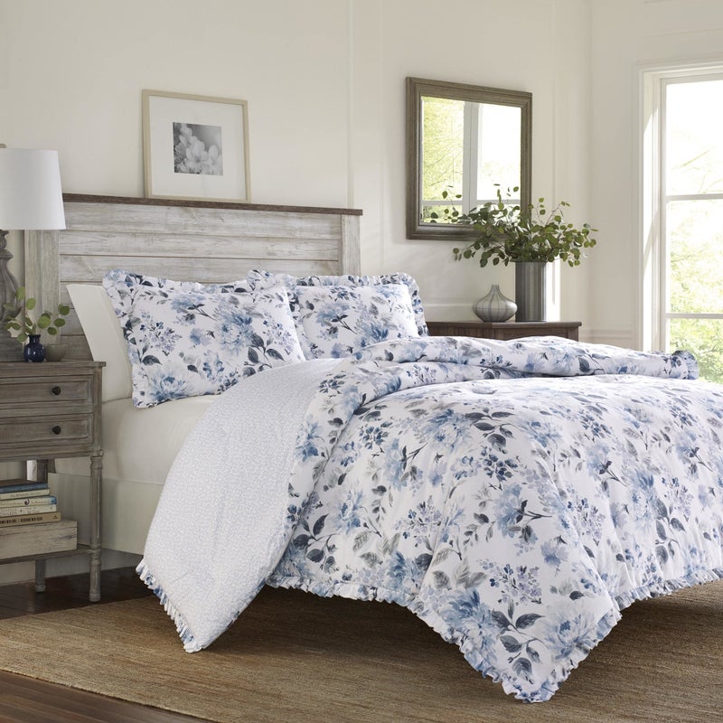 Laura Ashley Home - Twin Duvet Cover Set, Reversible Cotton Bedding with Matching Sham, Lightweight Home Decor for All Seasons (Chloe Blue, Twin) - Image 3